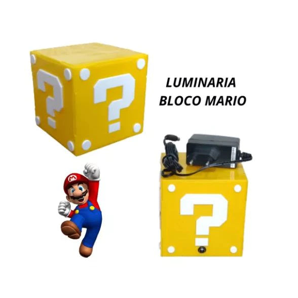 Luminária Abajur Cubo Bloco Super Mario