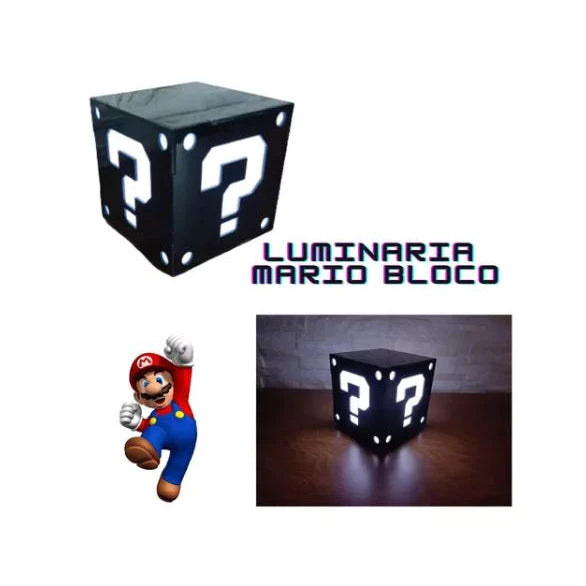 Luminária Abajur Cubo Bloco Super Mario