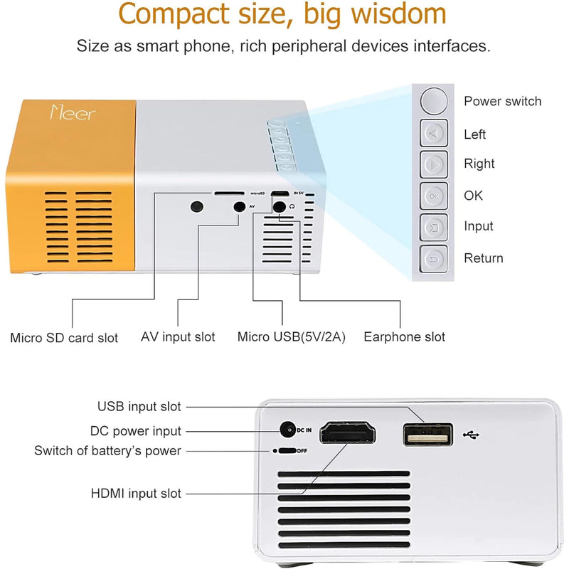 Mini Projetor Portátil LED 1080p YG300 - 600 Lúmens HDMI