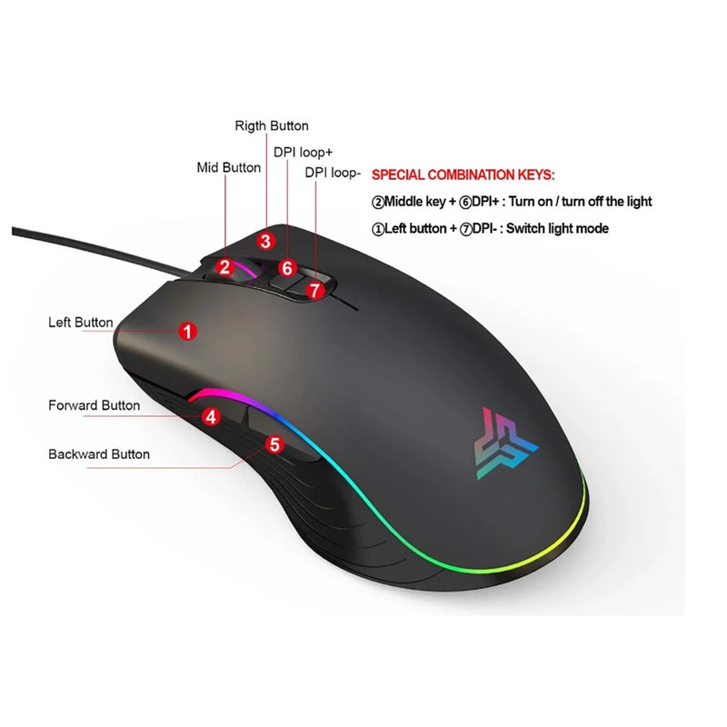 Mouse Gamer Óptico com LED RGB – Alta Performance para PC e Videogames