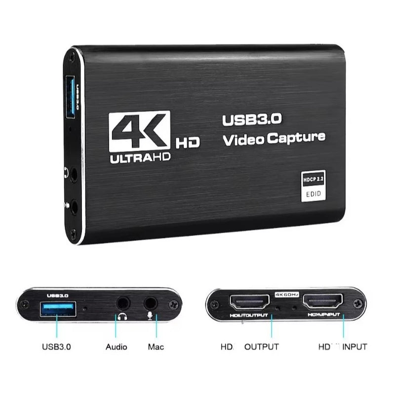 Placa de Captura de Vídeo 4K USB 3.0 - HDMI Compatível com 1080p 60fps