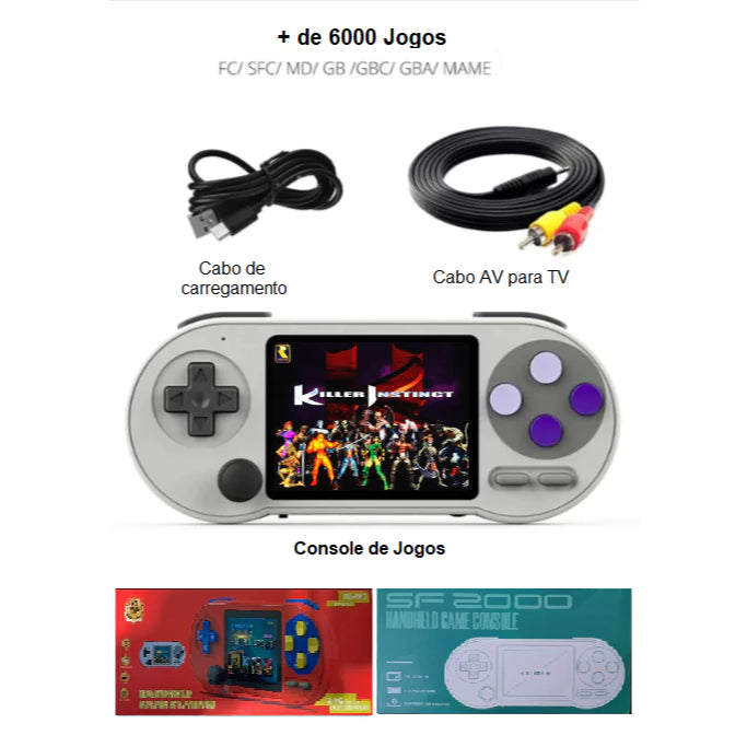 Console Vídeo Game Retrô Portátil SF2000 Data Frog + 6000 Jogos Retro Tela IPS HD