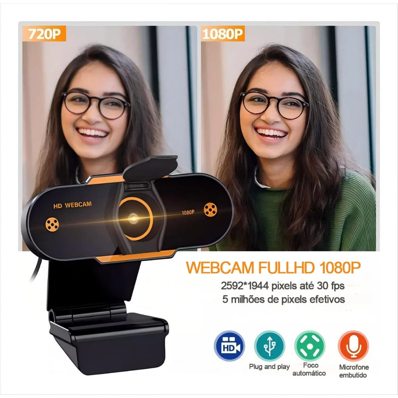 Webcam Full HD 1080p com Microfone Embutido