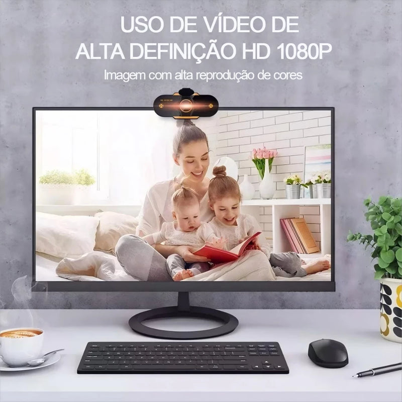 Webcam Full HD 1080p com Microfone Embutido