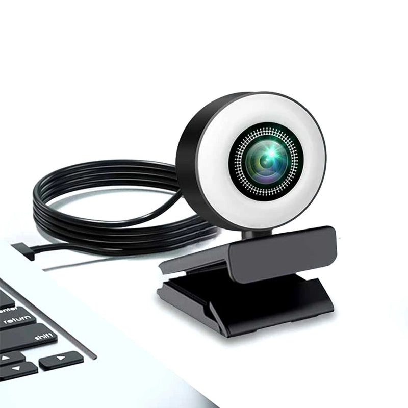 Webcam 1080p com Microfone, Luz LED e Rotação 360º