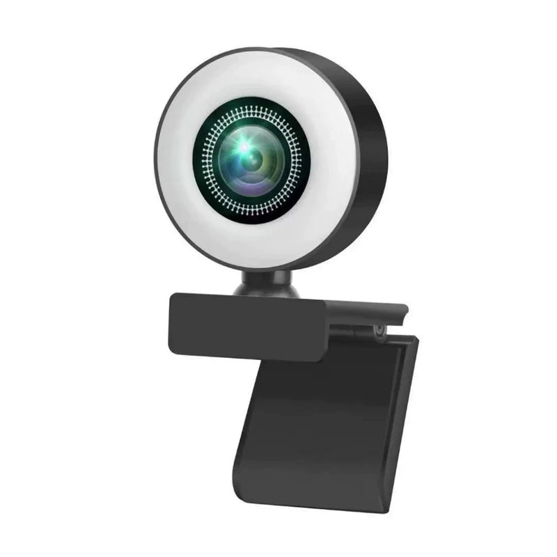 Webcam 1080p com Microfone, Luz LED e Rotação 360º