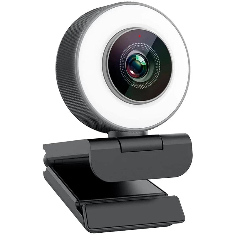 Webcam 1080p com Microfone, Luz LED e Rotação 360º