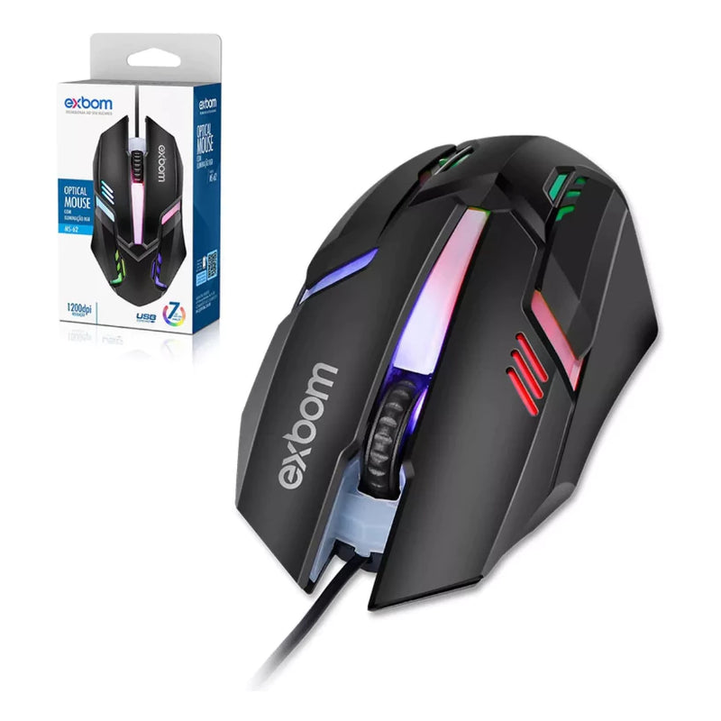 Mouse Gamer com LED RGB 7 Cores e Fio USB Exbom MS-62 – 1200 DPI