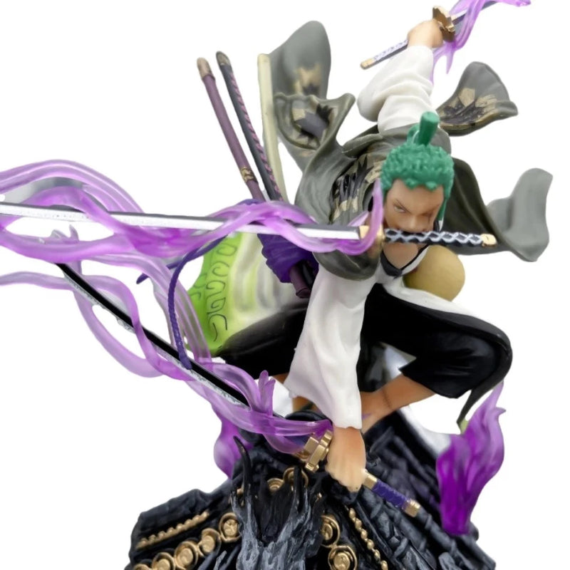 Action Figure One Piece Roronoa Zoro Estátua com 3 Espadas no Telhado - 22cm