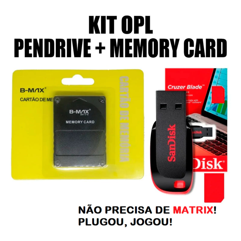 Kit OPL para Playstation 2 - Memory Card + Pendrive + de 1000 jogos