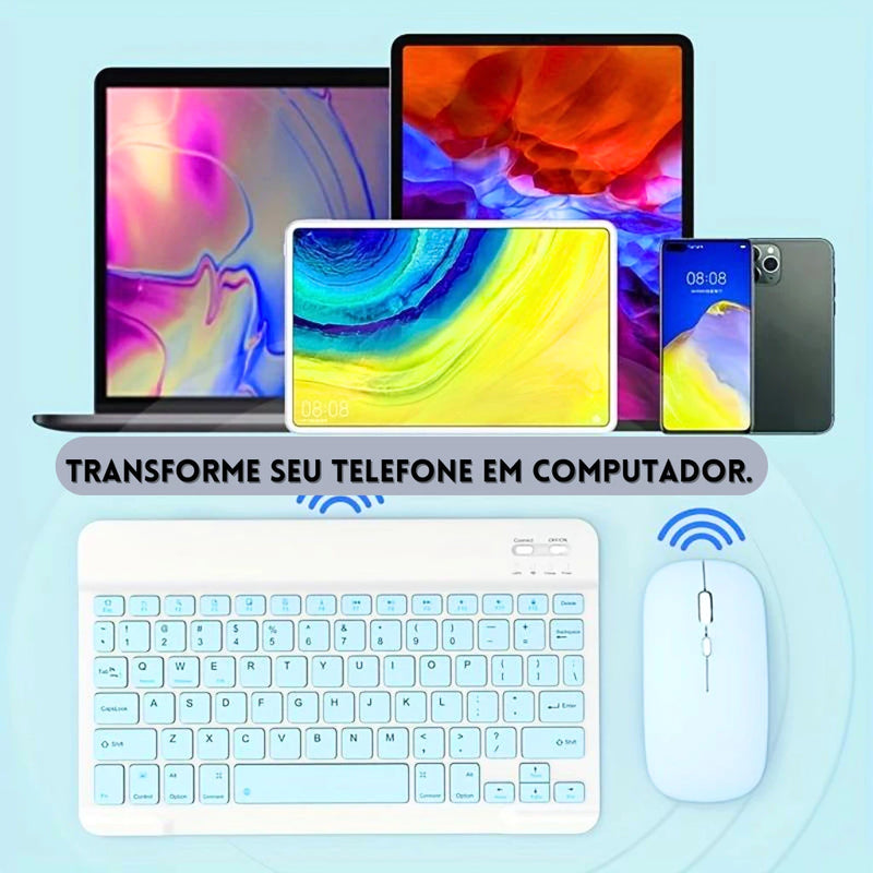 KIT Teclado e Mouse Bluetooth 3.0 Ultrafino - Compatível com Smartphones, Notebook e Tablet