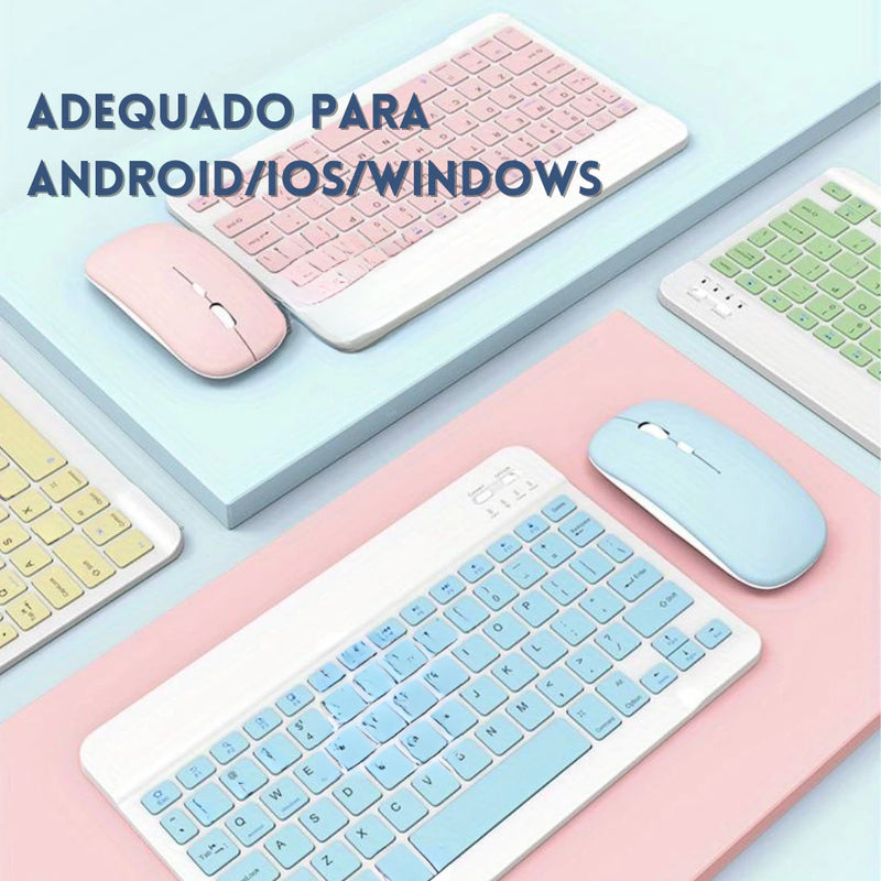 KIT Teclado e Mouse Bluetooth 3.0 Ultrafino - Compatível com Smartphones, Notebook e Tablet