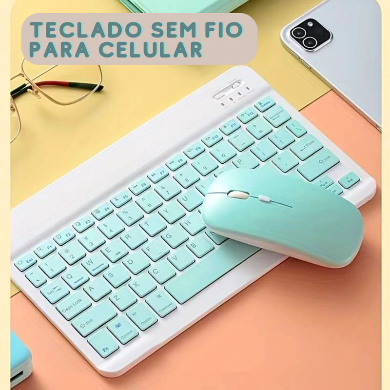 KIT Teclado e Mouse Bluetooth 3.0 Ultrafino - Compatível com Smartphones, Notebook e Tablet