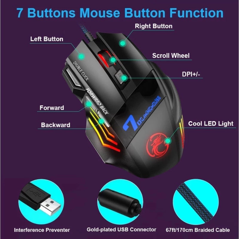 Mouse Gamer X7 Laser RGB 3200 DPI com 7 Botões - Profissional e Ergonômico