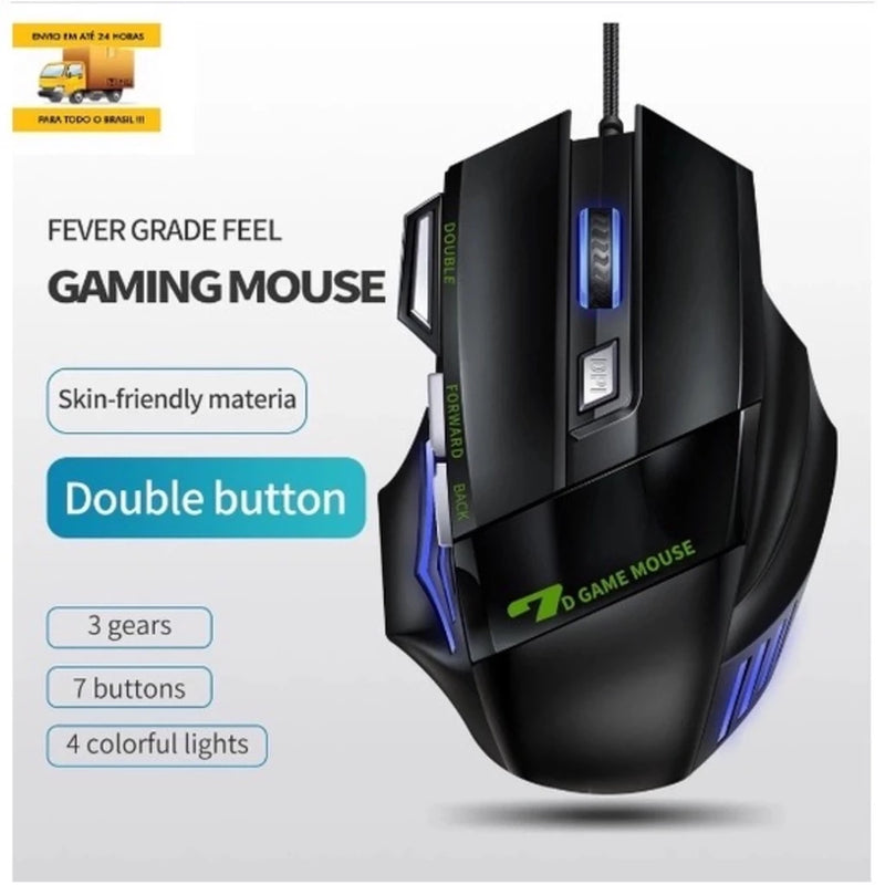 Mouse Gamer X7 Laser RGB 3200 DPI com 7 Botões - Profissional e Ergonômico