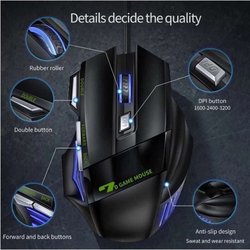 Mouse Gamer X7 Laser RGB 3200 DPI com 7 Botões - Profissional e Ergonômico