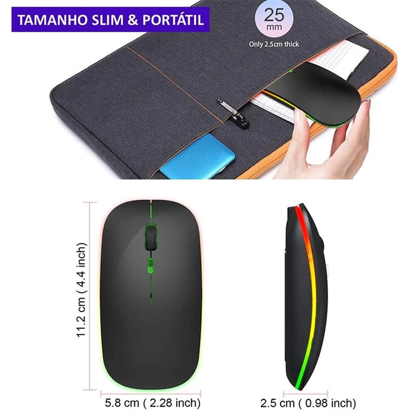 Mouse Sem Fio Recarregável com Luz RGB e Alta Precisão