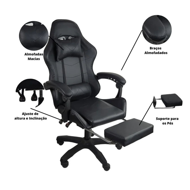 Cadeira Gamer Stillus Ergonômica Com Apoio Para Os Pés