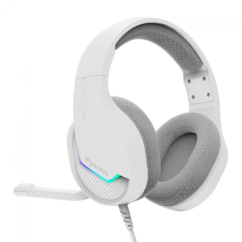 Headset Gamer Marvo, RGB, USB, Drivers de 50mm, White, H8618 WH