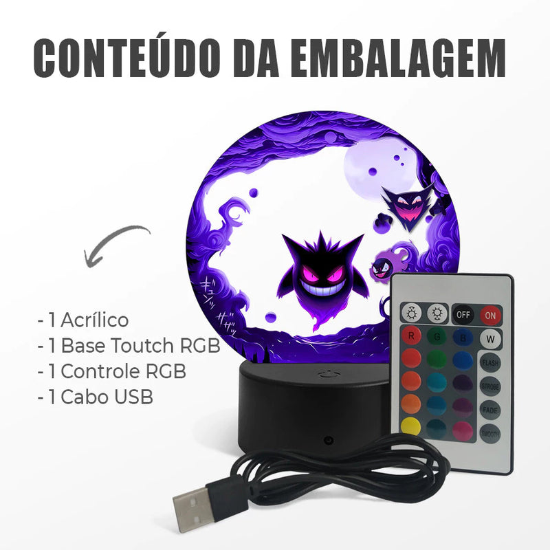 Luminária Pokémon Gengar - RGB com Controle