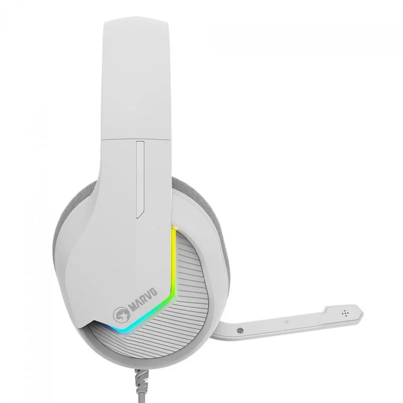 Headset Gamer Marvo, RGB, USB, Drivers de 50mm, White, H8618 WH